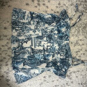 PrettyLittleThing Blue and White Baroque Print Top